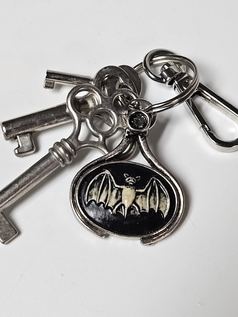 Bat Pendant Keychain Bag Charm Silver and Black